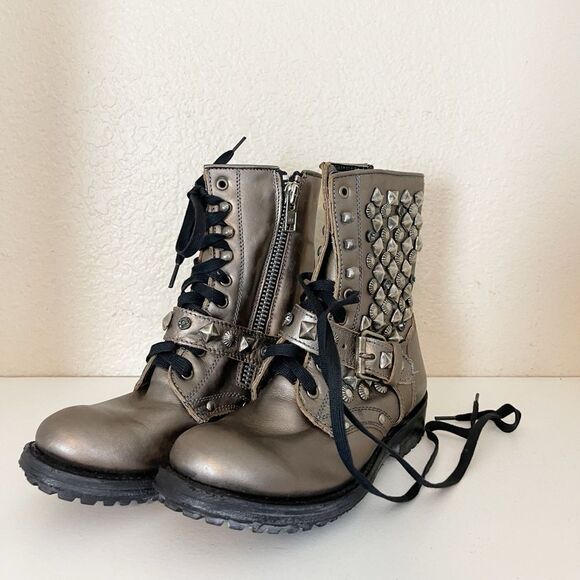Ash Ryanna Studded embellished moto combat Boot gunmetal metallic 37.5/7.5 - Picture 14 of 14